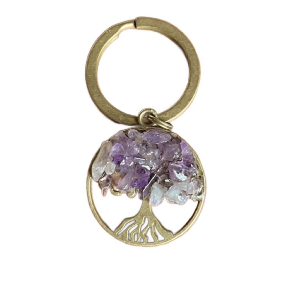 Tree of Life Natural Purple Amethyst Keychain w/Bronze (Read Description)